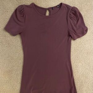 Express Purple Fitted Puff Sleeve T-Shirt